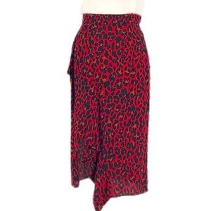 Zara Red and Black Leopard Print Draped Top Skirt Size X-Small